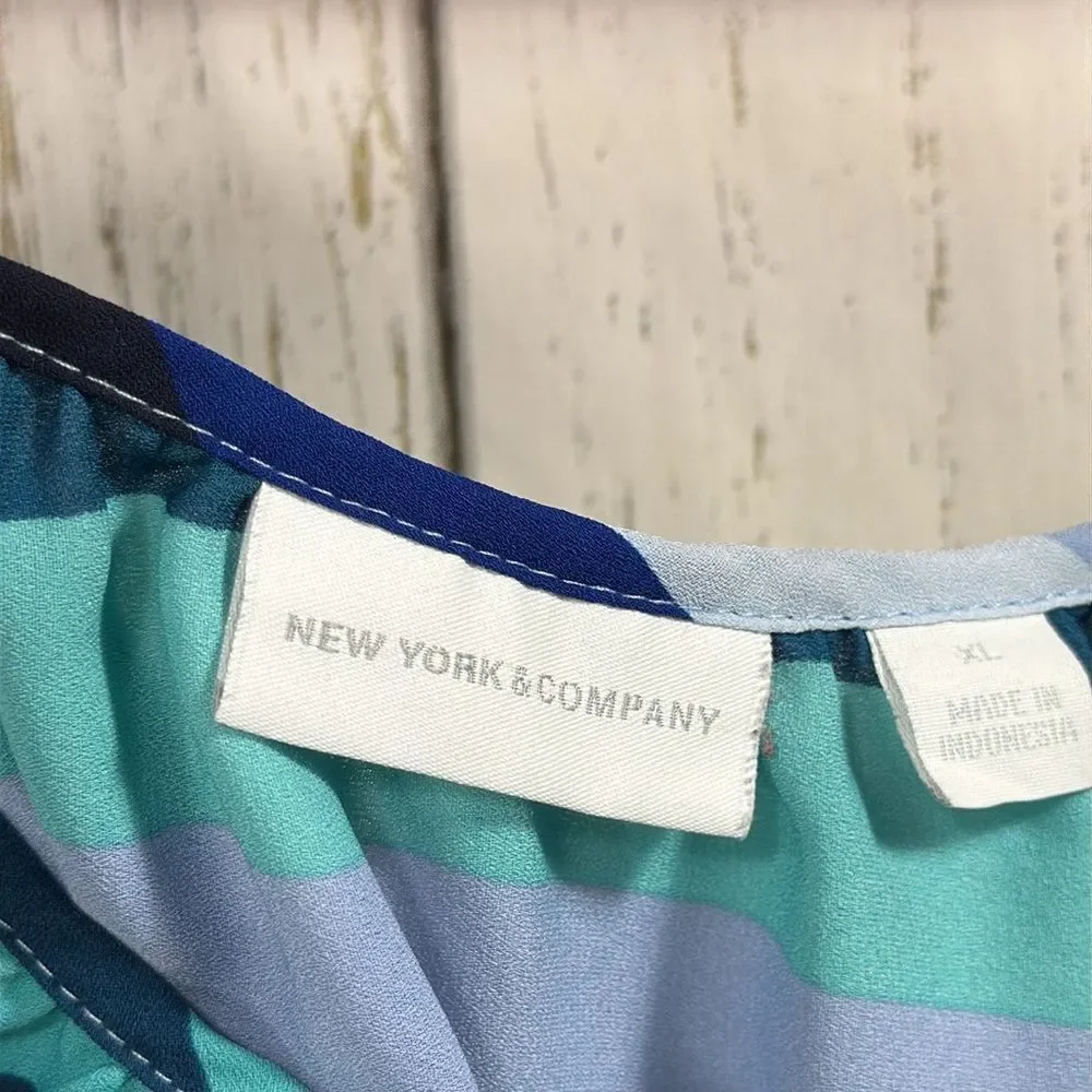 New York & Company Stripes Off The Shoulder Blue Coastal Nautical Blouse